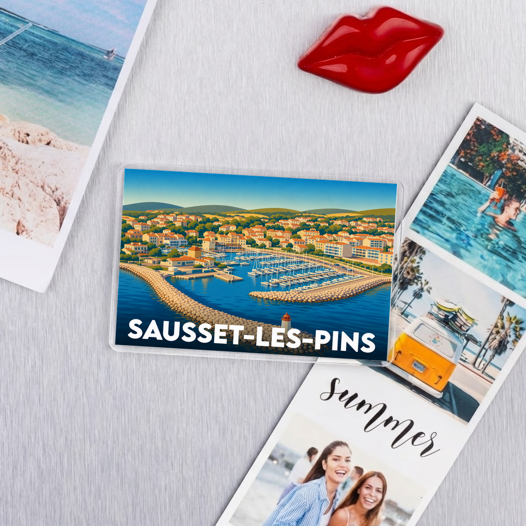 Magnat souvenir de la ville de Sausset-les-Pins avec une illustration stylisée de son port.