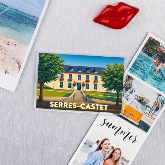 Magnet souvenir de la ville de Serres-Castet avec une illustration stylisée.