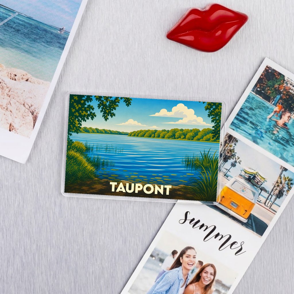 Magnat souvenir de la ville de Taupont avec une illustration stylisée de son lac.