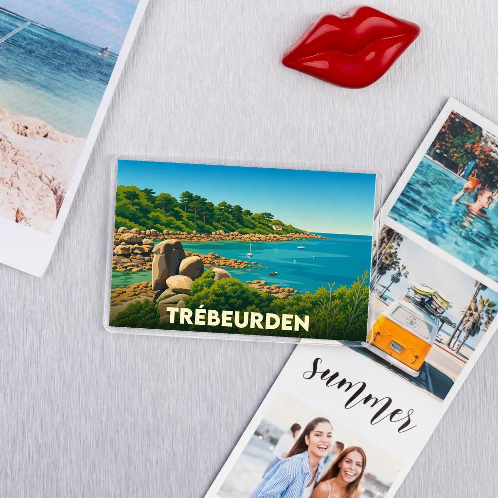 Magnet souvenir de la ville de Trébeurden avec une illustration stylisée de son littoral.