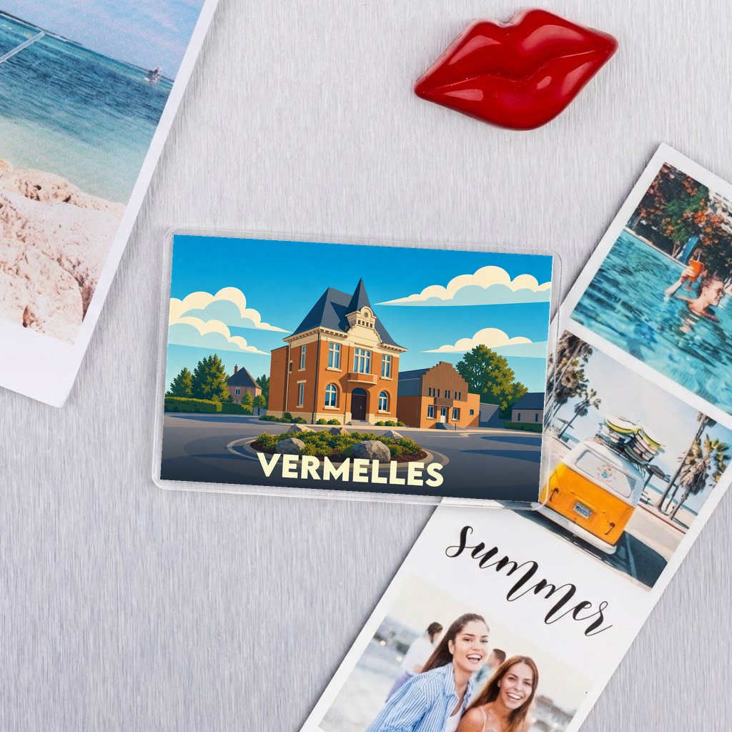 Magnet souvenir de la ville de Vermelles avec une illustration stylisée.