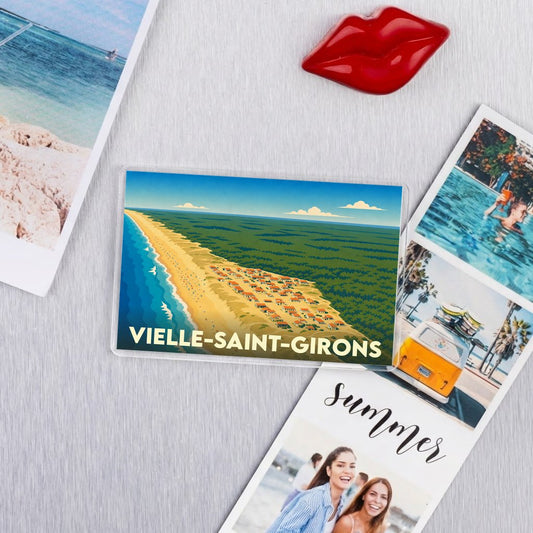 Magnet souvenir de la ville de Vielle-Saint-Girons avec une illustration stylisée vue du ciel.