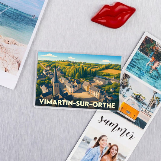 Magnet souvenir de la ville de Vimartin-sur-Orthe avec une illustration stylisée.