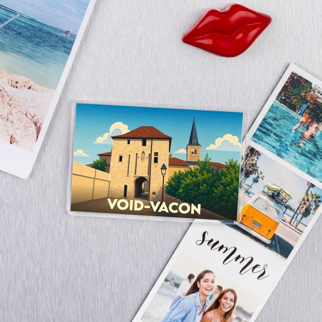 Magnet souvenir de la ville de Void-Vacon avec une illustration stylisée.