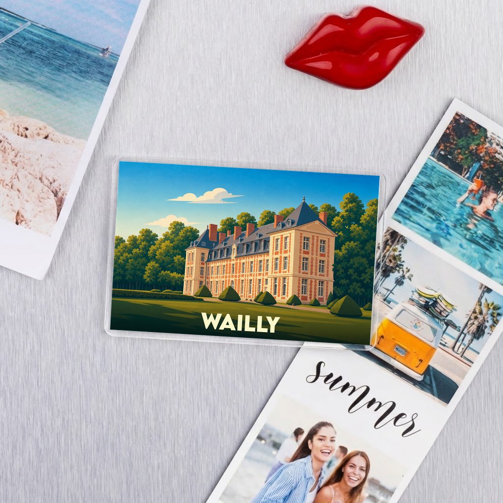 Magnet souvenir de la ville de Wailly avec une illustration stylisée de son château.