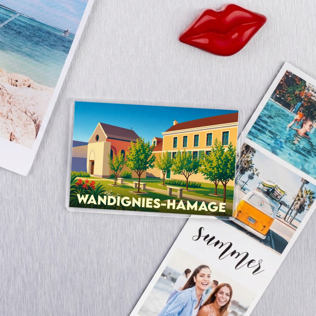Magnet souvenir de la ville de Wandignies-Hamage avec une illustration stylisée et colorée.