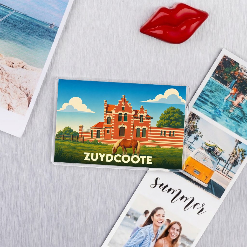 Magnet souvenir de la ville de Zuydcoote avec une illustration stylisée.