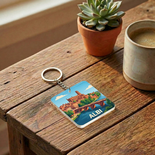 Porte-clés souvenir de la ville d'Albi avec une illustration stylisée.