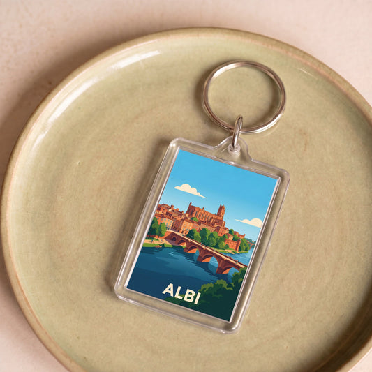 Porte-clés souvenir de la ville d'Albi avec une illustration stylisée.