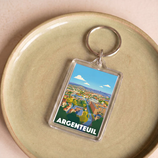 Porte-clés souvenir de la ville d'Argenteuil avec une illustration stylisée.