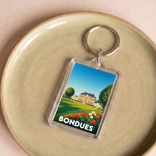 Porte-clés souvenir de la ville de Bondues avec une illustration stylisée.