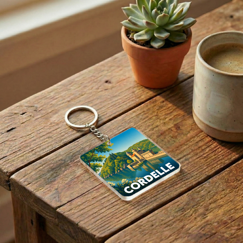 Porte-clés souvenir de la ville de Cordelle avec une illustration stylisée.