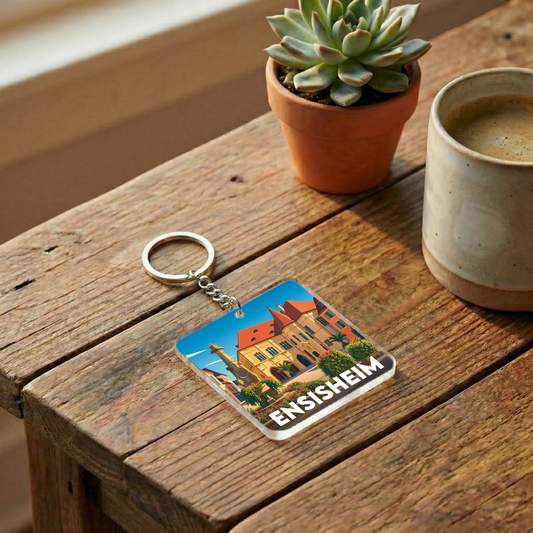 Porte-clés souvenir de la ville d'Ensisheim avec une illustration stylisée.