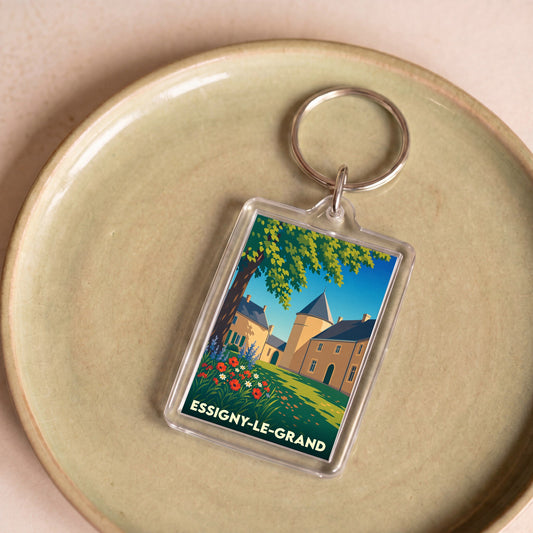 Porte-clés souvenir de la ville d'Essigny-le-Grand avec une illustration stylisée.