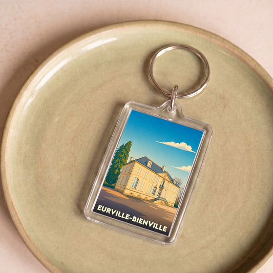 Porte-clés souvenir de la ville de Eurville-Bienville avec une illustration stylisée.