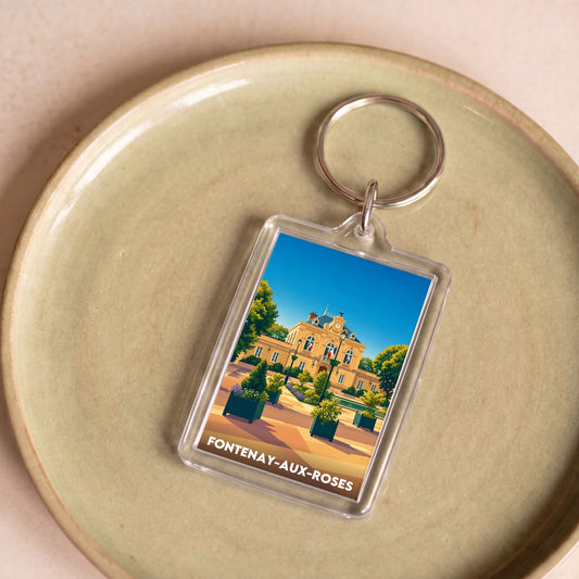 Porte-clés souvenir de la ville de Fontenay-aux-Roses avec une illustration stylisée de l'hôtel de ville.
