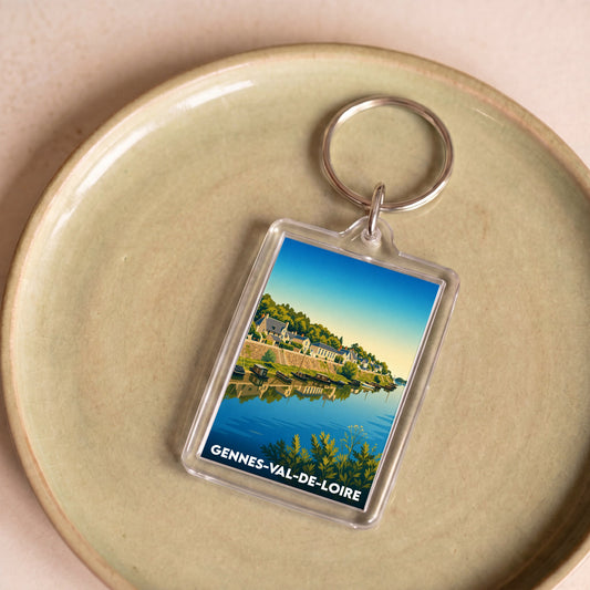 Porte-clés souvenir de Gennes-Val-de-Loire avec une illustration stylisée du bord de Loire.