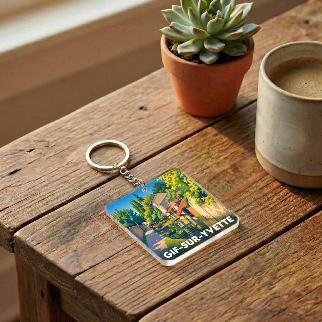 Porte-clés souvenir de la ville de Gif-sur-Yvette avec une illustration stylisée.