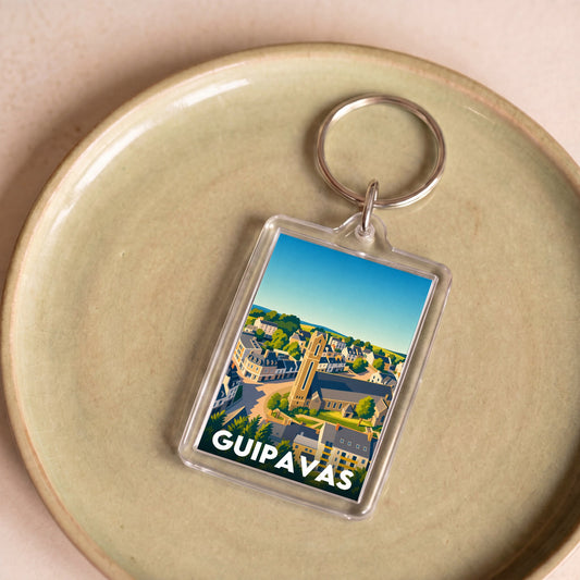 Porte-clés souvenir de la ville de Guipavas avec une illustration stylisée.
