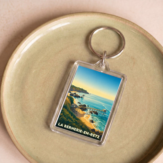 Porte-clés souvenir de la ville de La Bernerie-en-Retz avec une illustration stylisée du littoral.
