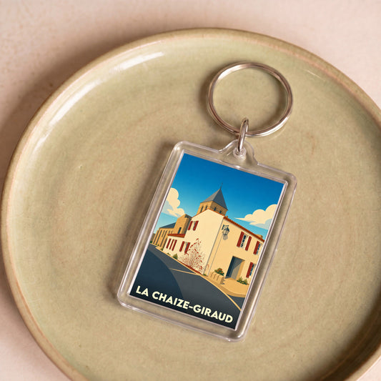 Porte-clés souvenir de la ville de La Chaize-Giraud avec une illustration stylisée.