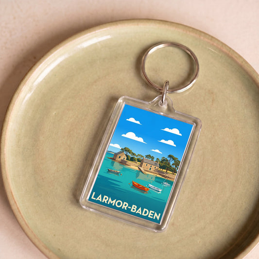 Porte-clés souvenir de la ville de Larmor-Baden avec une illustration stylisée.