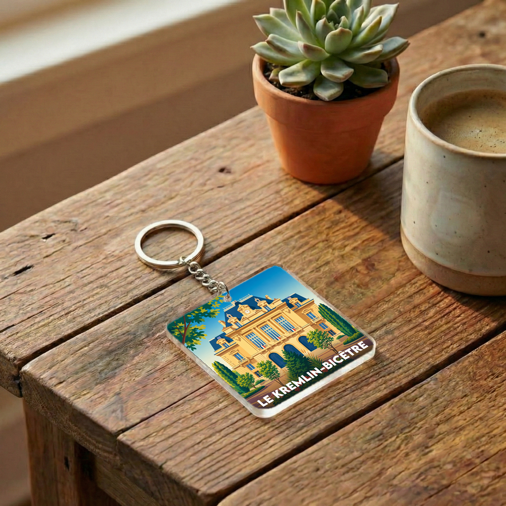 Porte-clés souvenir de la ville de Le Kremlin-Bicêtre avec une illustration stylisée de son architecture.