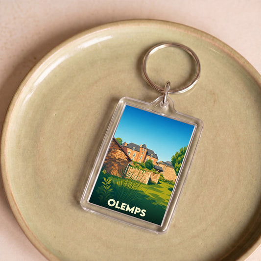 Porte-clés souvenir de la ville de Olemps avec une illustration stylisée.