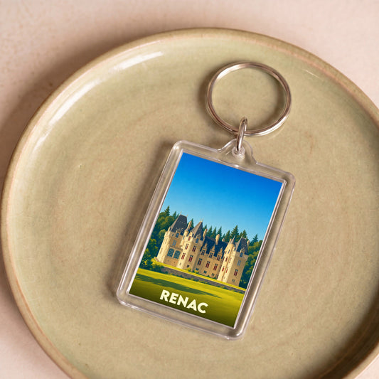 Porte-clés souvenir de la ville de Renac avec une illustration stylisée de son château.