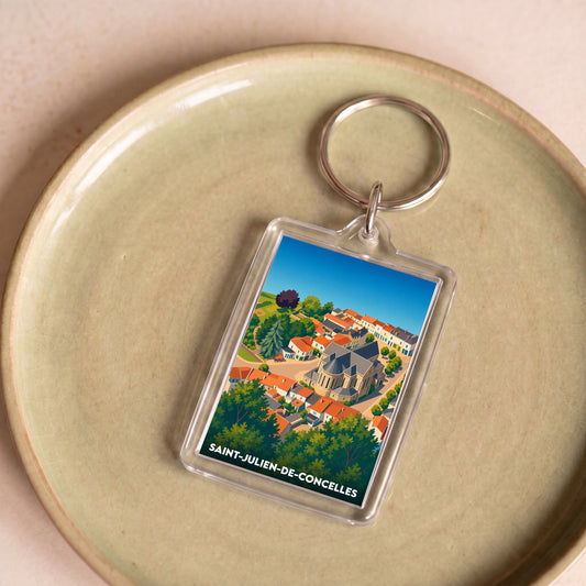 Porte-clés souvenir de la ville de Saint-Julien-de-Concelles avec une illustration stylisée en vue aérienne.