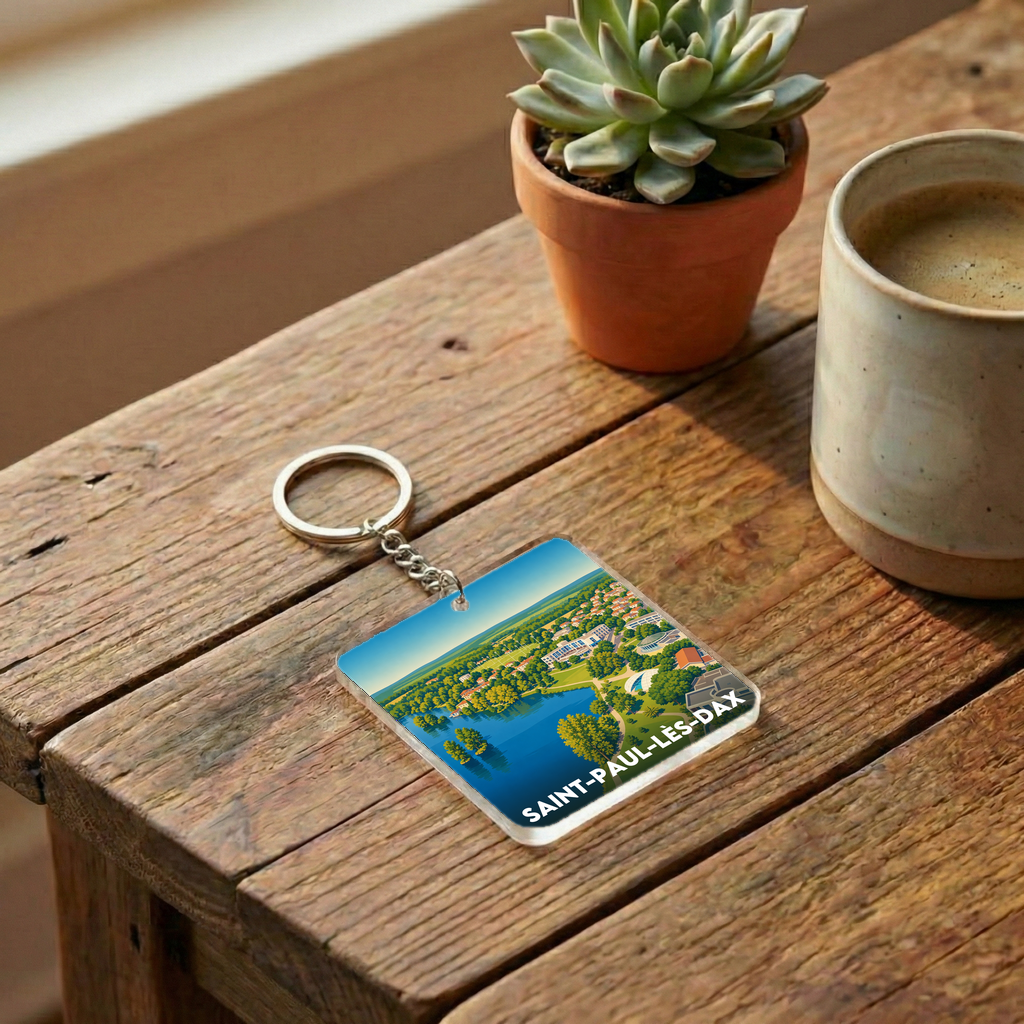 Porte-clés souvenir de la ville de Saint-Paul-lès-Dax avec une illustration stylisée.