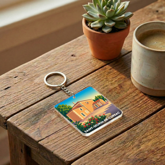 Porte-clés souvenir de la ville de Saint-Seurin-de-Cursac avec une illustration stylisée.