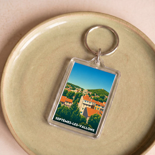 Porte-clés souvenir de la ville de Septèmes-les-Vallons avec une illustration stylisée.