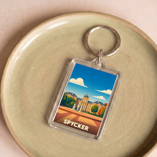 Porte-clés souvenir de la ville de Spycker avec une illustration stylisée.