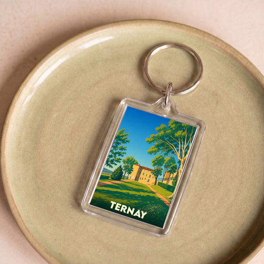 Porte-clés souvenir de la ville de Ternay avec une illustration stylisée.