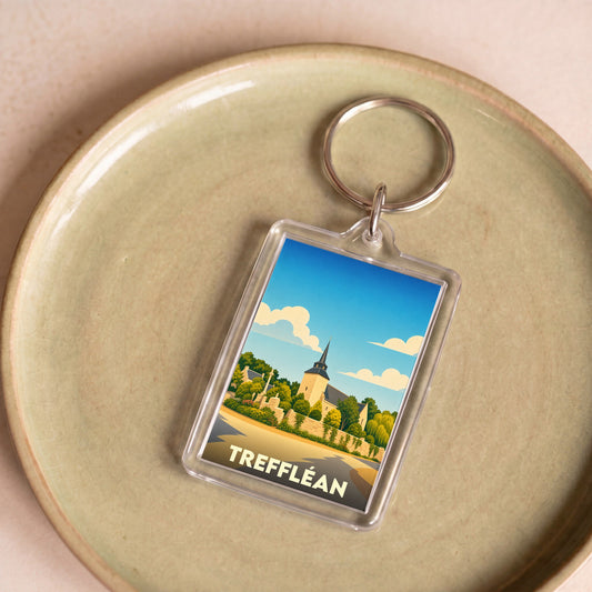 Porte-clés souvenir de la ville de Treffléan avec une illustration stylisée.