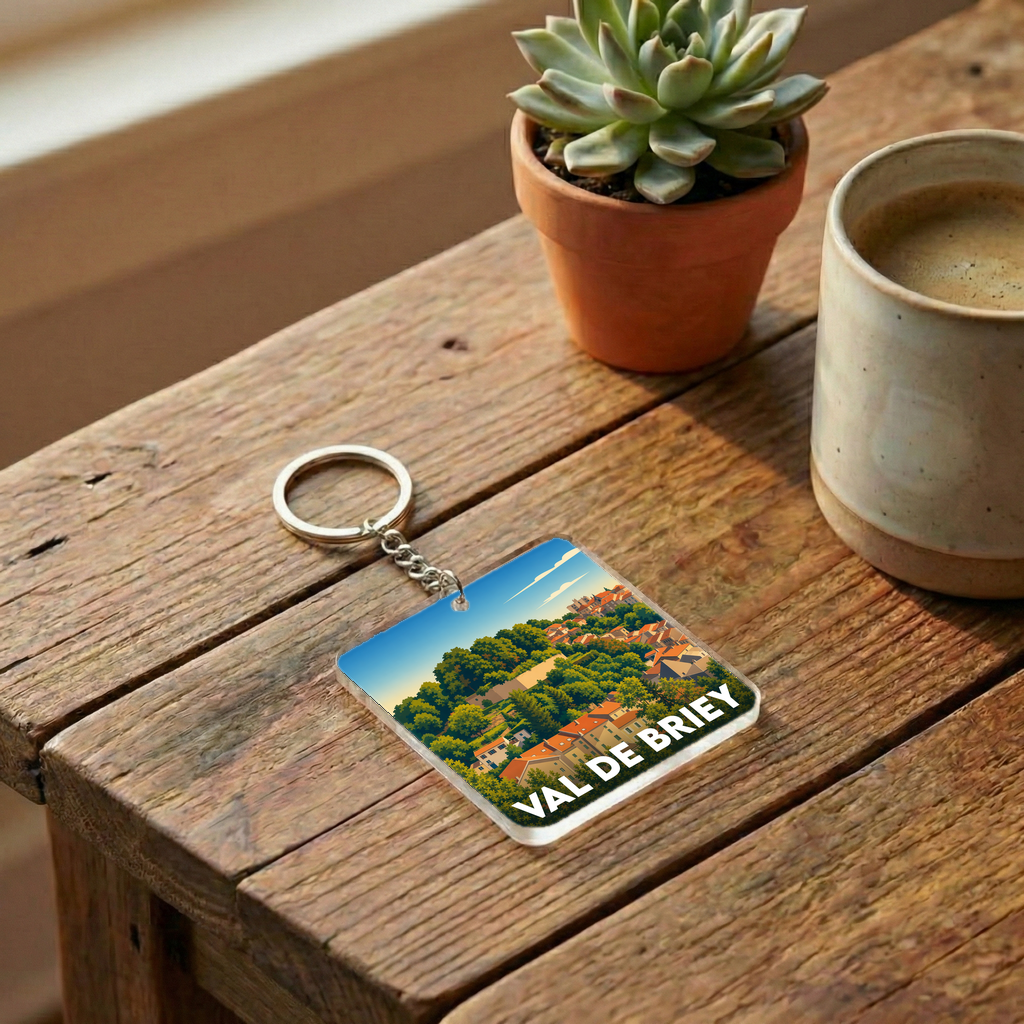 Porte-clés souvenir de la ville de Val de Briey avec une illustration stylisée.