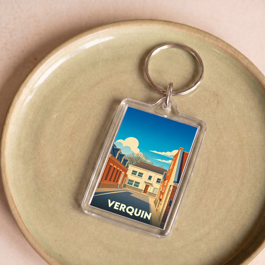 Porte-clés souvenir de la ville de Verquin avec une illustration stylisée.