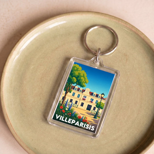 Porte-clés souvenir de la ville de Villeparisis avec une illustration stylisée.