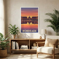 Poster souvenir de la ville de Bordeaux avec une illustration stylisée de la Place de la Bourse.