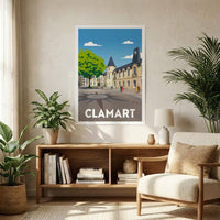 Poster souvenir de la ville de Clamart avec une illustration stylisée d'une place emblématique.