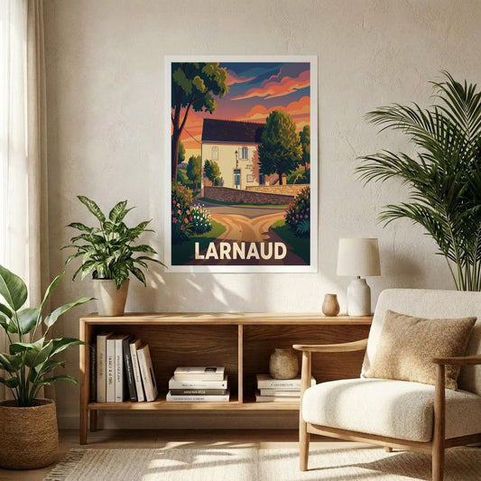 Poster souvenir de la ville de Larnaud avec une illustration stylisée.