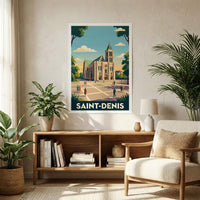 Poster souvenir de la ville de Saint-Denis avec une illustration stylisée.