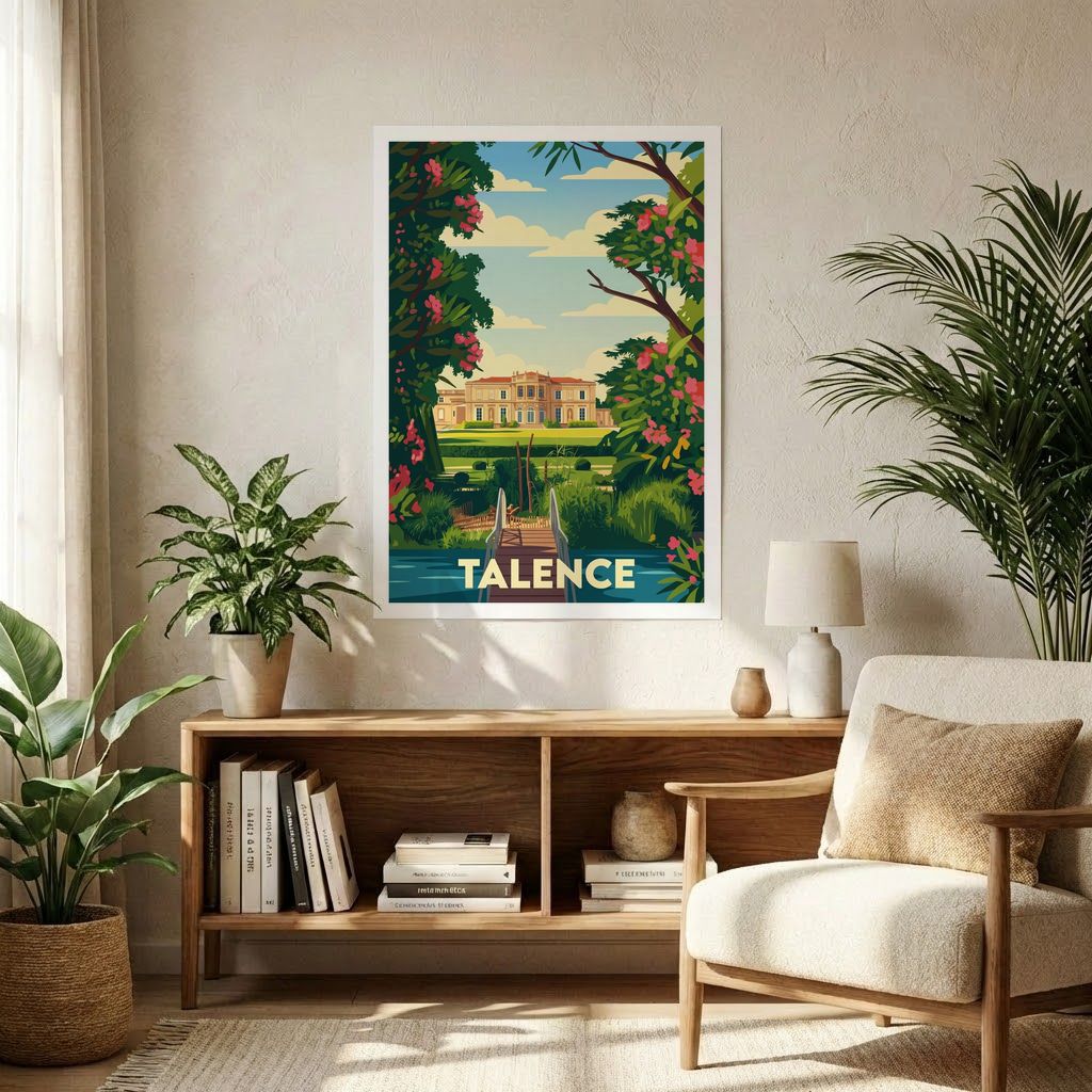 Affiche souvenir de la ville de Talence avec une illustration stylisée.