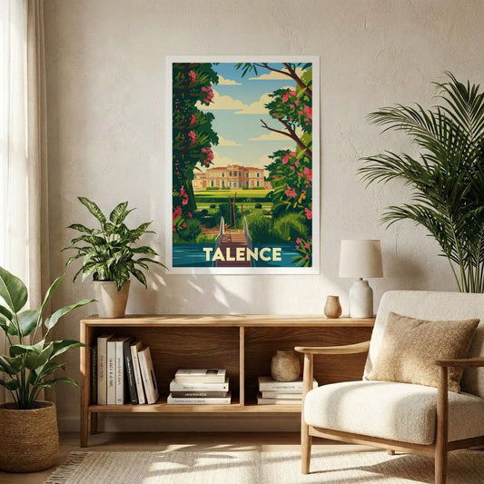 Affiche souvenir de la ville de Talence avec une illustration stylisée.