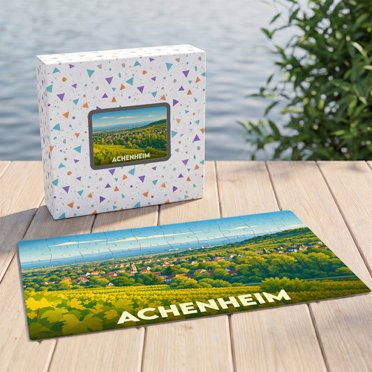 Puzzle souvenir de la ville de Achenheim avec une illustration de paysage panoramique.
