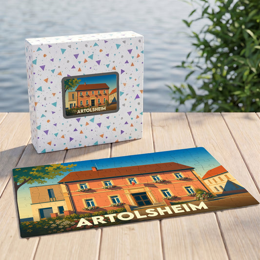 Puzzle souvenir de la ville de Artolsheim avec une illustration stylisée d'un bâtiment emblématique.