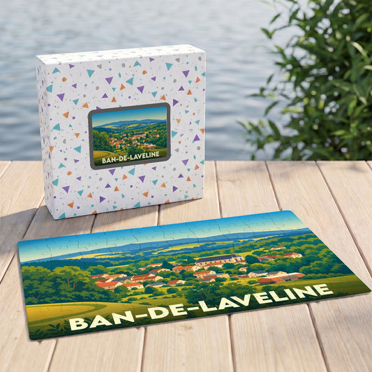Puzzle souvenir de la ville de Ban-de-Laveline avec une illustration paysagère stylisée.