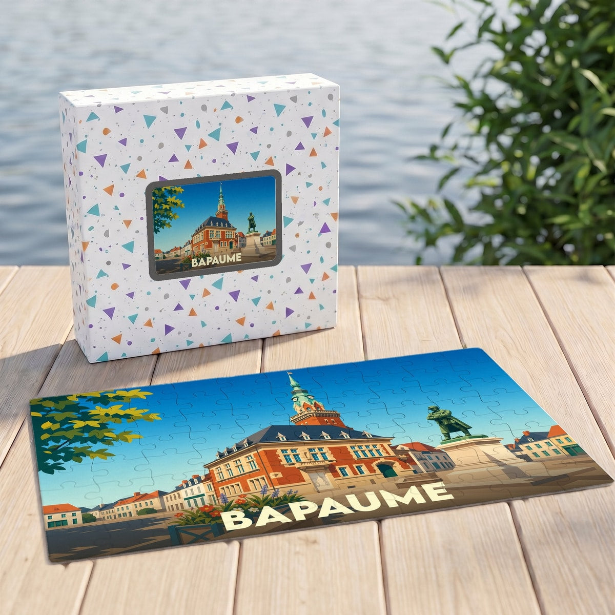 Puzzle souvenir de la ville de Bapaume avec une illustration stylisée.