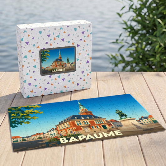Puzzle souvenir de la ville de Bapaume avec une illustration stylisée.